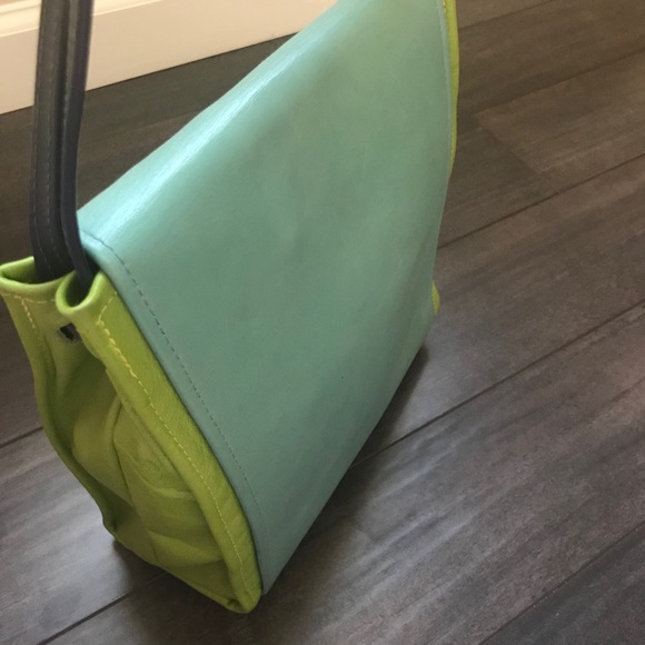 SOLD!! Hans Koch Ltd Soho NY leather bag 1 of a kind lime  green blue rare VINT… - Picture 11 of 16